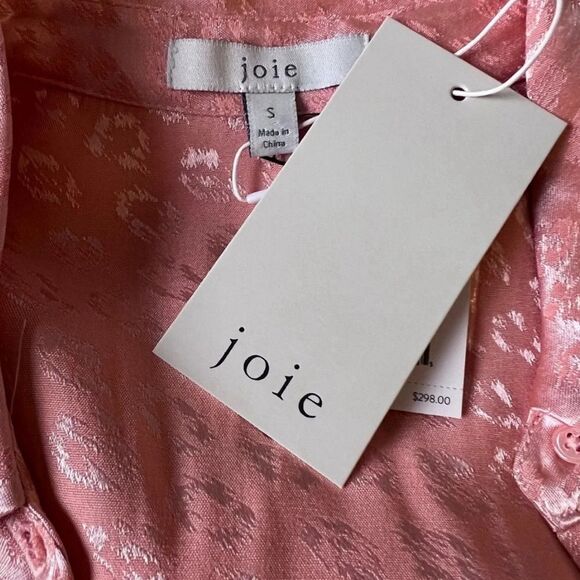 NEW NWT Joie Dress Shirt Satin Leopard Coral Pink Size S - Picture 2 of 9